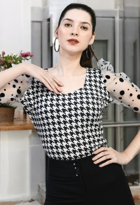 IUGA Casual Printed Women Black, White Top