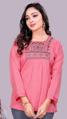 MAPRI Casual Embroidered Women Pink Top