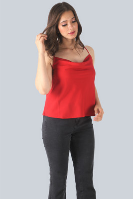 Azzurra Party Solid Women Red Top