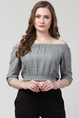 HouseOfCommon Casual Checkered Women White, Black Top