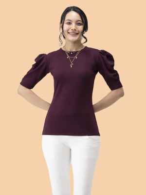 AASK Casual Solid Women Purple Top