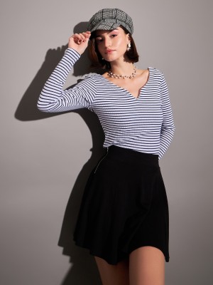 SASSAFRAS Casual Striped Women Dark Blue, White Top