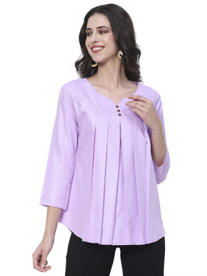 GO.4.IT Casual 3/4 Sleeve Self Design Women Pink Top