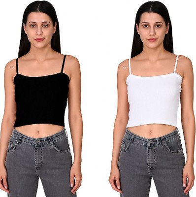 SriSaras Casual Solid Women Black, White Top