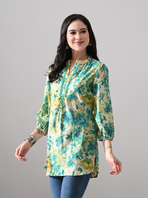 Meesan Party Printed Women Green Top