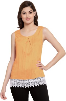 patrorna Casual Self Design Women Orange Top