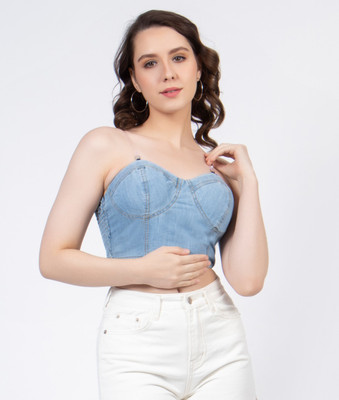 NUEVOSDAMAS Casual Solid Women Light Blue Top