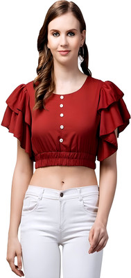 ATIMUNA Casual Solid Women Red Top