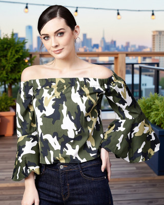 PANNKH Casual Bell Sleeve Printed Women Multicolor Top