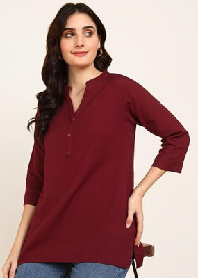 Blocks Of India Casual Solid Women Maroon Top