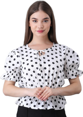 NAVRAAH Casual Polka Print Women White Top