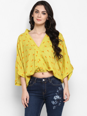PANNKH Casual 3/4 Sleeve Printed Women Yellow Top