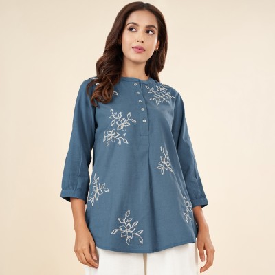 Akkriti by Pantaloons Casual Printed Women Blue Top