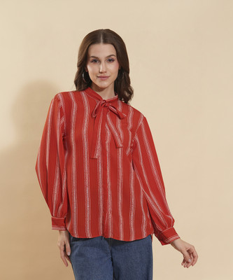 FashFun Casual 3/4 Sleeve Printed Women Red Top