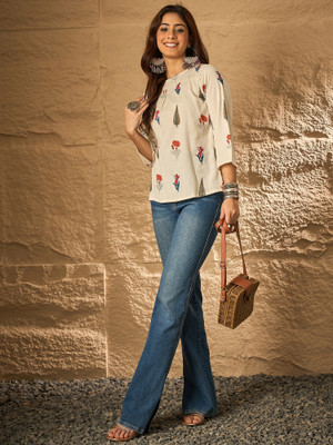 InWeave Casual Printed Women White Top