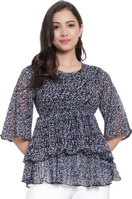 Moda Rapido Casual Printed Women Dark Blue Top