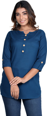STYLE GANGA Casual Solid Women Dark Blue Top