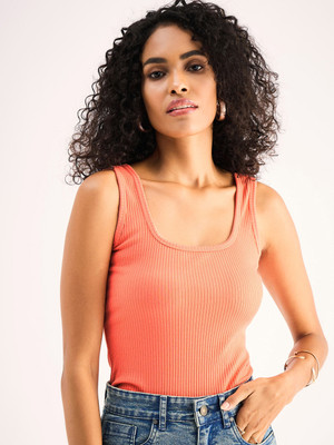 SASSAFRAS Casual Solid Women Orange Top