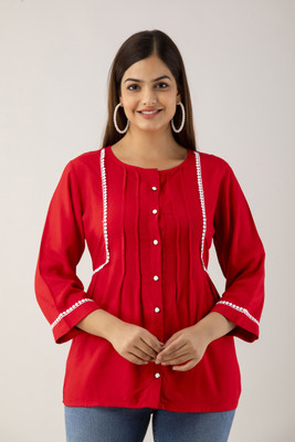 DMP EXPORT Casual Solid Women Red Top