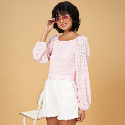 PEOPLE Casual Printed Women Pink Top