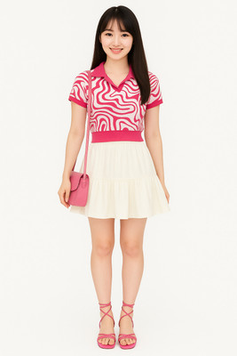 SUGARCANNE Casual Geometric Print, Printed Women Pink, White Top