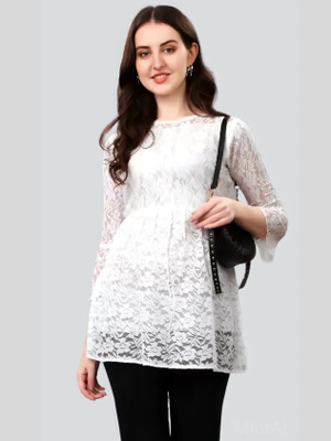 ZELZIS Casual Self Design Women White Top
