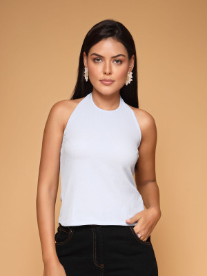 KATLINE Casual Solid Women White Top