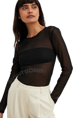 SIGHTBOMB Casual Solid Women Black Top