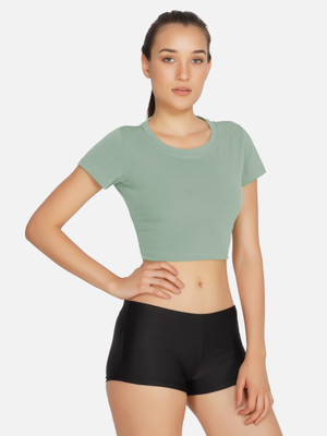 Neu Look Casual Short Sleeve Solid Women Green Top