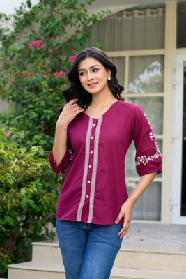 MS Ghumman Casual Embroidered Women Purple Top