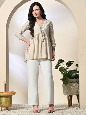 Sangria Casual Solid Women Beige Top