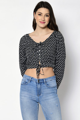 ADRIANA Party Polka Print Women Black Top