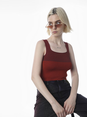 ONLY Casual Color Block Women Red Top