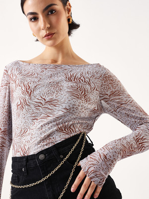 Hubberholme Casual Printed Women Grey, Maroon Top