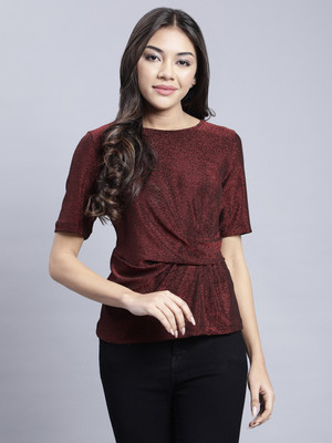 saffe Casual Solid Women Maroon Top