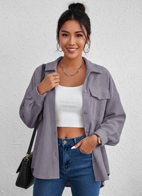Leriya Fashion Casual Self Design Women Grey Top