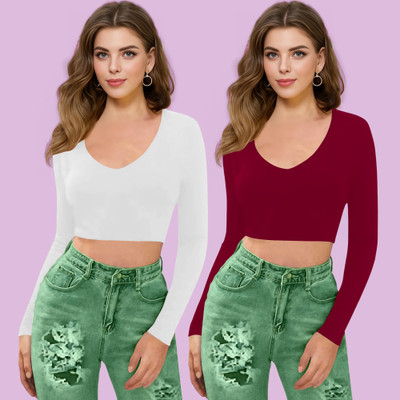 NAVYANKAA Casual Solid Women Maroon Top
