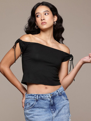 Roadster Casual Solid Women Black Top