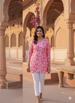 NUVELL Casual Floral Print Women Pink Top