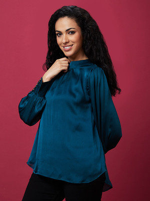 Globus Casual Solid Women Dark Green Top