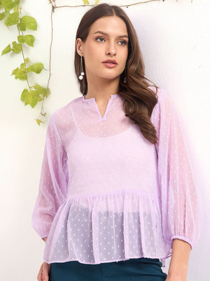 CORSICA Casual Self Design Women Purple Top