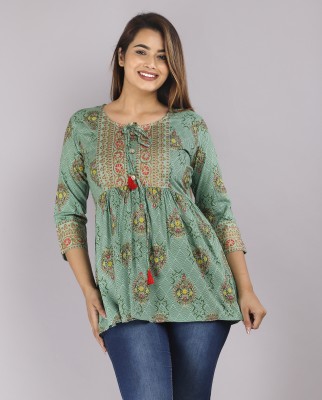 ANNEIV Casual Printed Women Green Top