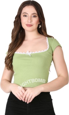 SIGHTBOMB Casual Solid Women Green Top