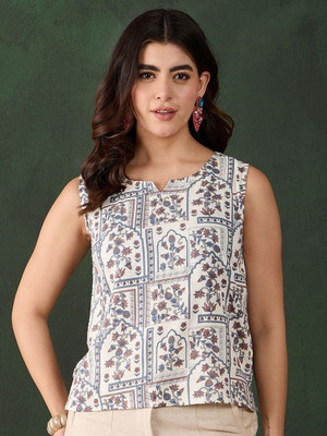 Sangria Casual Floral Print Women Blue Top
