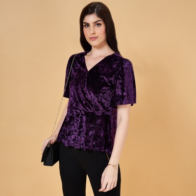 Annabelle by Pantaloons Casual Self Design Women Purple Top