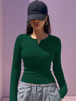 NAVYANKAA Casual Solid Women Dark Green Top