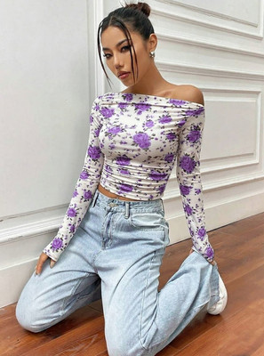 Istyle Can Casual Floral Print Women Purple Top