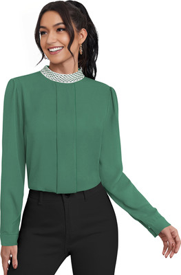 Entangle Casual Solid Women Green Top