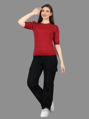 KV Fashion Casual Solid Women Maroon Top
