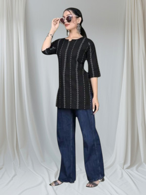 Kfashionbj Women Solid A-line Kurta(Black)
